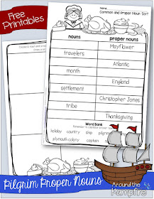 Free printable Thanksgiving common and proper nouns activity page