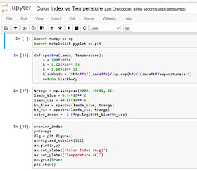 Python code for calculating temperature for given B-V color index (Source: Palmia Observatory)