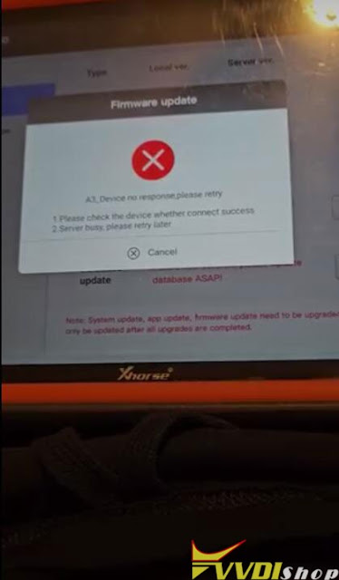 VVDI Key Tool Plus Update Error Device No Response 3