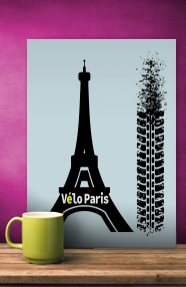 Paris bike race metal print, mountain bike, eiffel tower