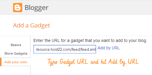 Type  url and add gadget