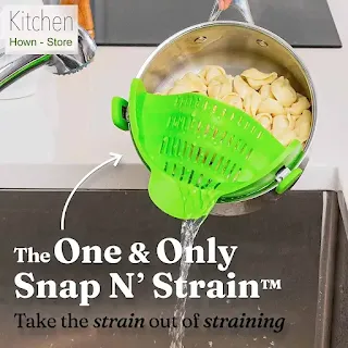 Kitchen Snap N Strain Pot Strainer and Pasta Strainer - Adjustable Silicone Clip On Strainer for Pots, Pans, and Bowls - Kitchen Colander Hown - store