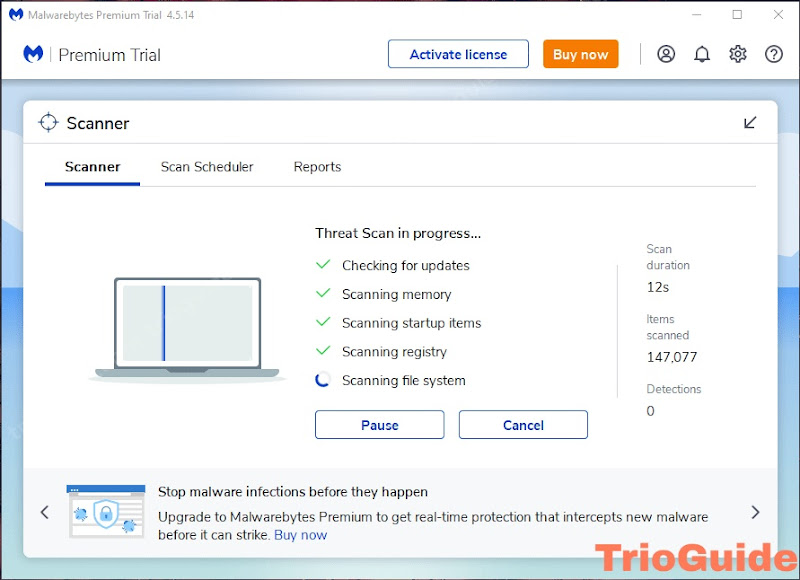 scanning system with Malwarebytes