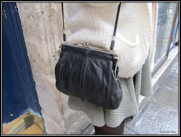 style de la semaine Armelle, sac vintage cuir noir bandoulière