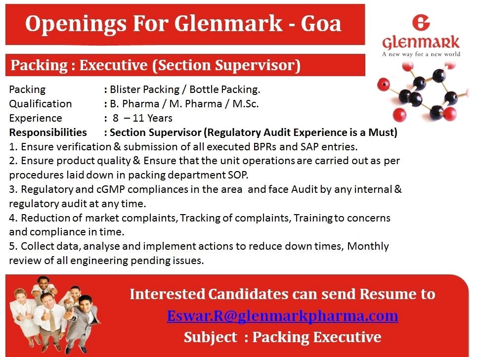 Job Availables, Glenmark Pharma Job Opening For Blister/ Bottle Packing