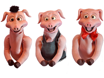 3 latex pig puppets
