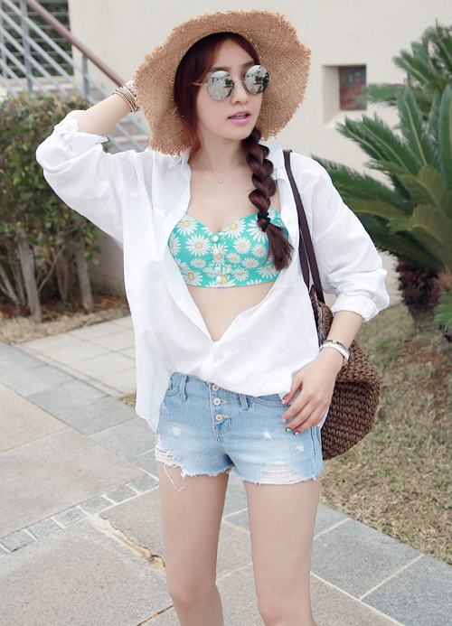 Distressed Denim Beach Shorts