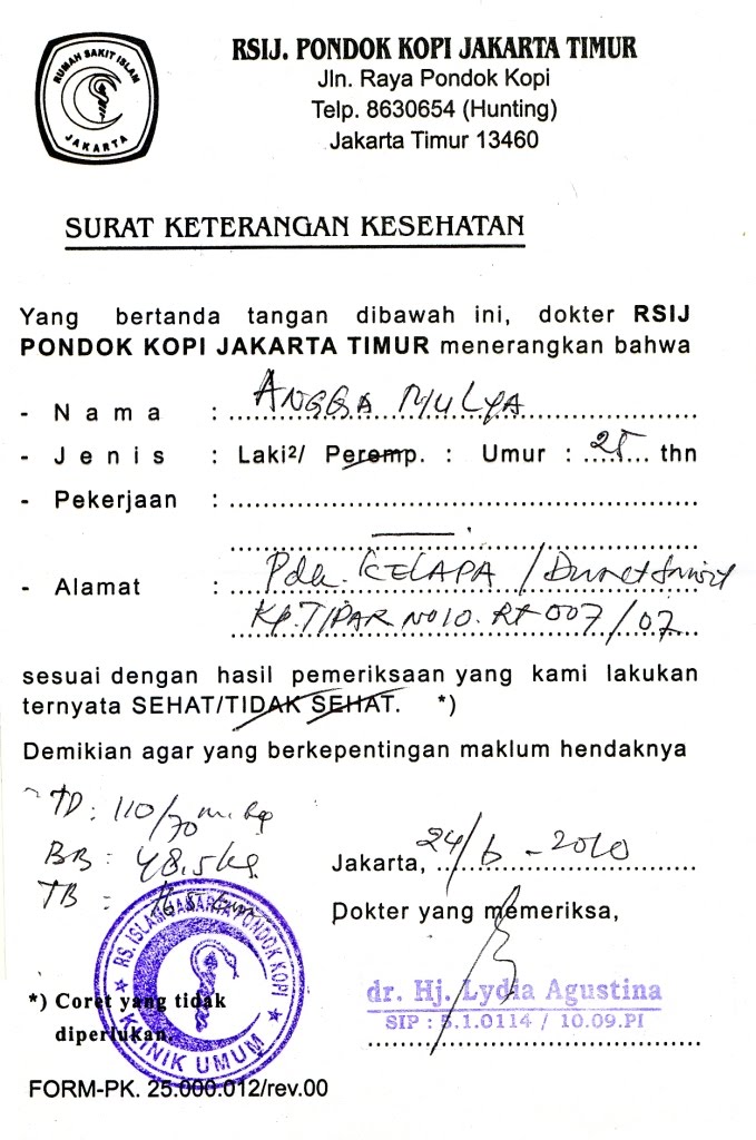 Surat Keterangan Berbadan Sehat images