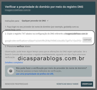 Verificar Propriedade do Domínio no Google console