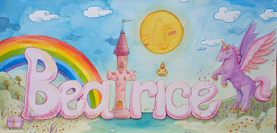 Watercolour: Girl Name Beatrice, Princess Castle theme by Elizabeth Casua, tHE 33ZTH oRDER artwork. Nursery paintings