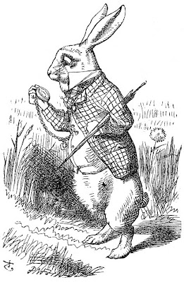 The Rabbit in his waistcoat, checking his pocketwatch