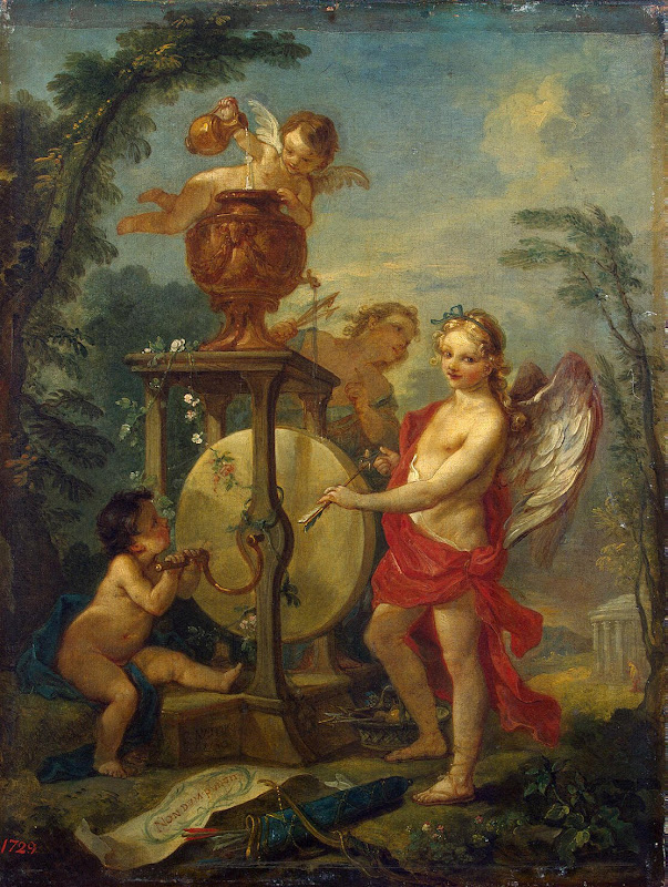 Cupid Sharpening an Arrow by Charles-Joseph Natoire - Mythology, Religious Paintings from Hermitage Museum