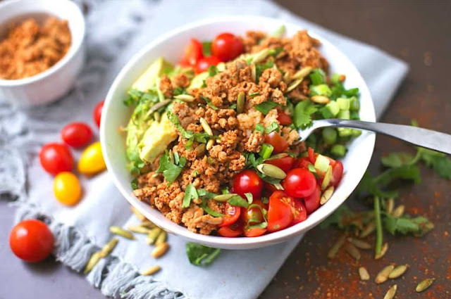 Ground Turkey Taco Bowls With Cauliflower Spanish Rice #healthymeal #lowcarb