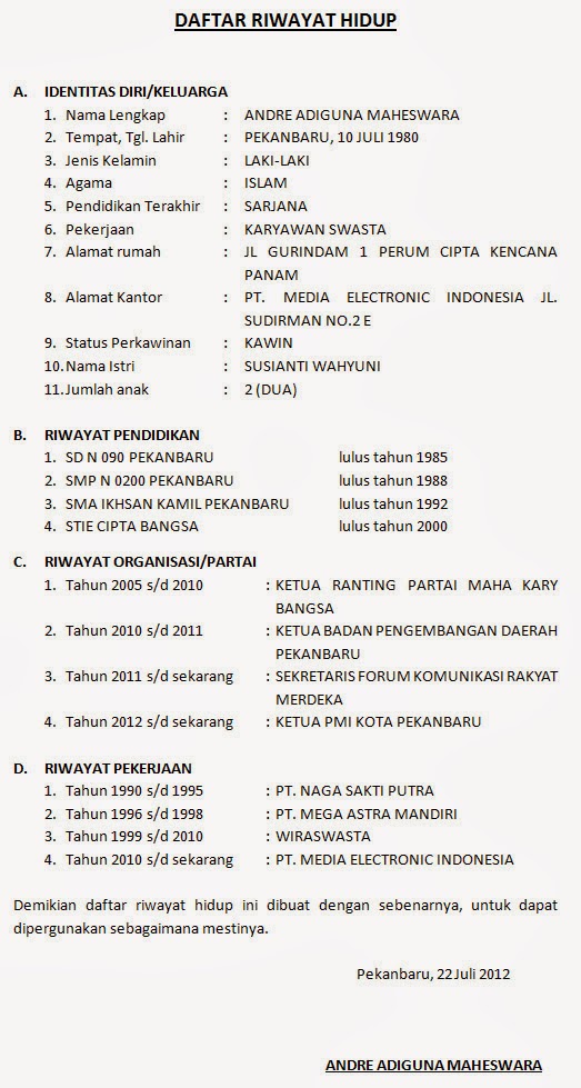 Contoh Membuat CV Lamaran Kerja Yang Benar  Bursa Info 