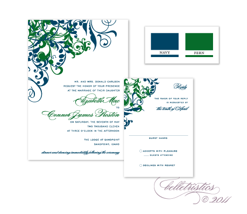 navy and green wedding invitations