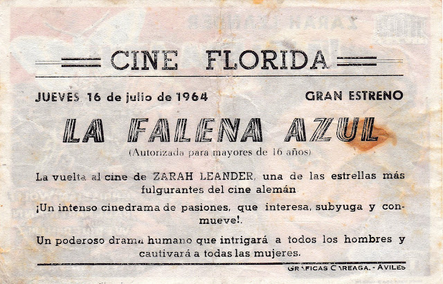 LA FALENA AZUL. Programa de mano: 15 x 10 cms. España. Imprenta: Gráficas Careaga, Avilés. De mi colección de programas de mano. LA FALENA AZUL. Der blaue Nachtfalter. 1959. Alemania Occidental. Dirección: Wolfgang Schleif. Reparto: Zarah Leander, Christian Wolff, Paul Hartmann, Wener Hinz, Marina Petrova, Loni Heuser, Lotte Brackebusch, Hans Richter, Lore Schulz.