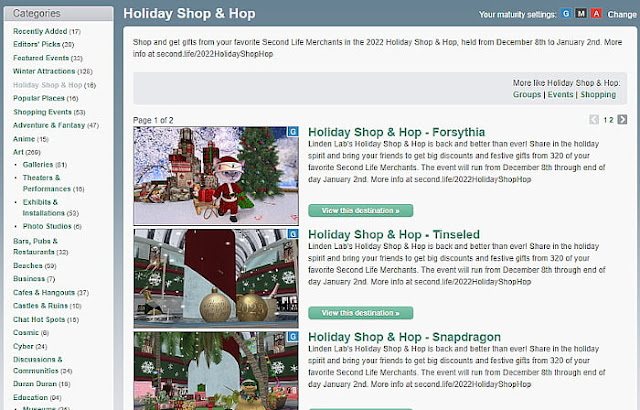 Linden Lab's Holiday Shop & Hopイベントの全ての計１６シムのLM（ランドマーク）を知りたい