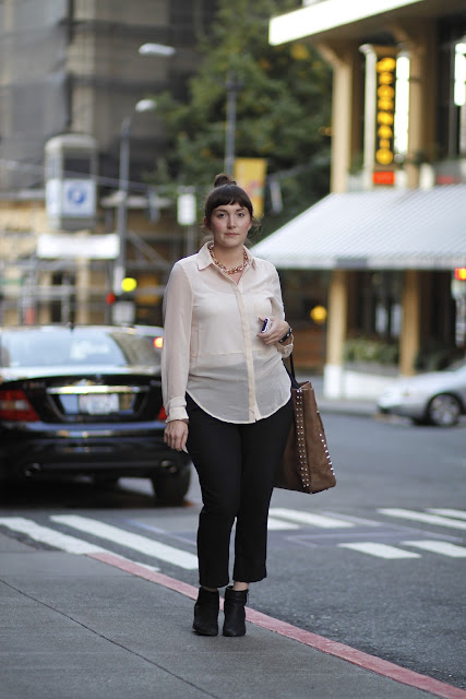 Vanessa Duello Downtown Seattle sheer shirt street style fashion