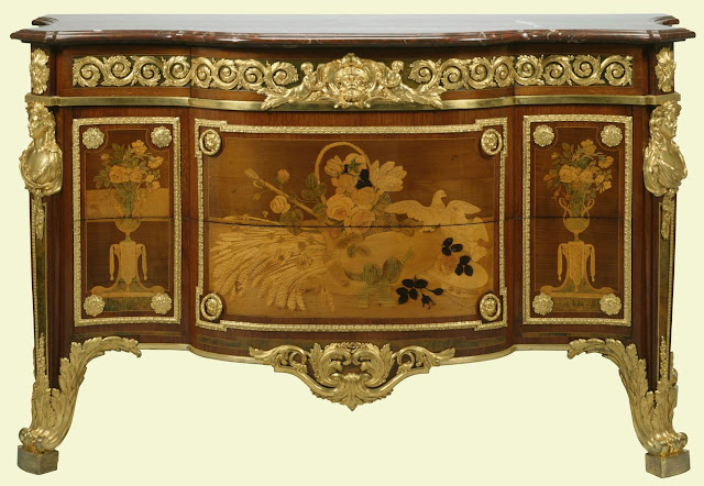 Chest-of-drawers (commode), c.1774  Louis XVI, made for the Chambre du Roi, Versailles, 1774; sold 1794; George Taylor; his sale Christie's, London,  1825; bought by Robert Fogg for George IV (56 guineas).