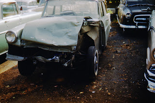Smashed Opel after accident in Hannibal, New York - September 23-26, 1961