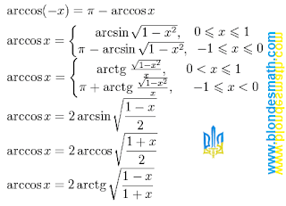 Формулы преобразования арккосинуса. Математика для блондинок.