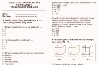  Soal Ulangan Harian Matematika K13 Kelas 5 Volume 