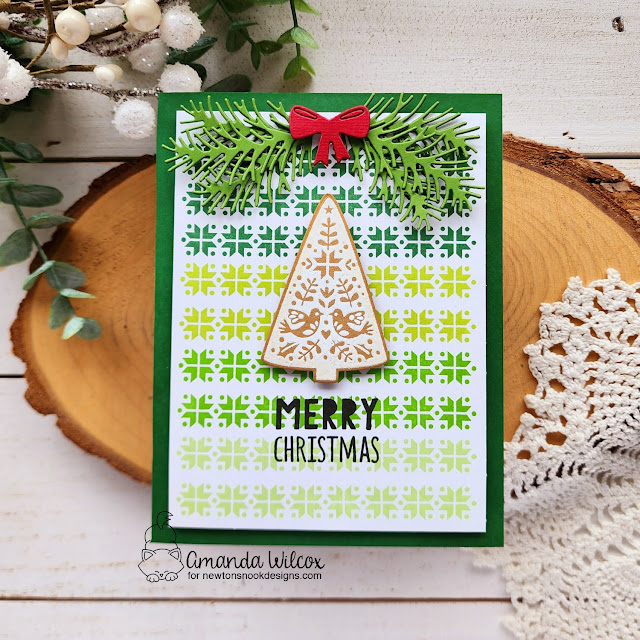Christmas Tree Card by Amanda Wilcox | Scandi Christmas Stamp Set and Pines & Holly Die Set by Newton's Nook Designs
