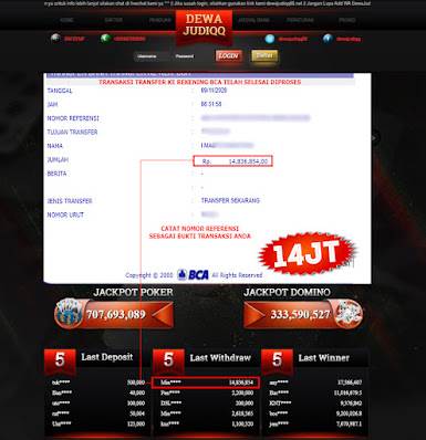 BUKTI TRANSFER DEWAJUDIQQ 14.836.854,- JT