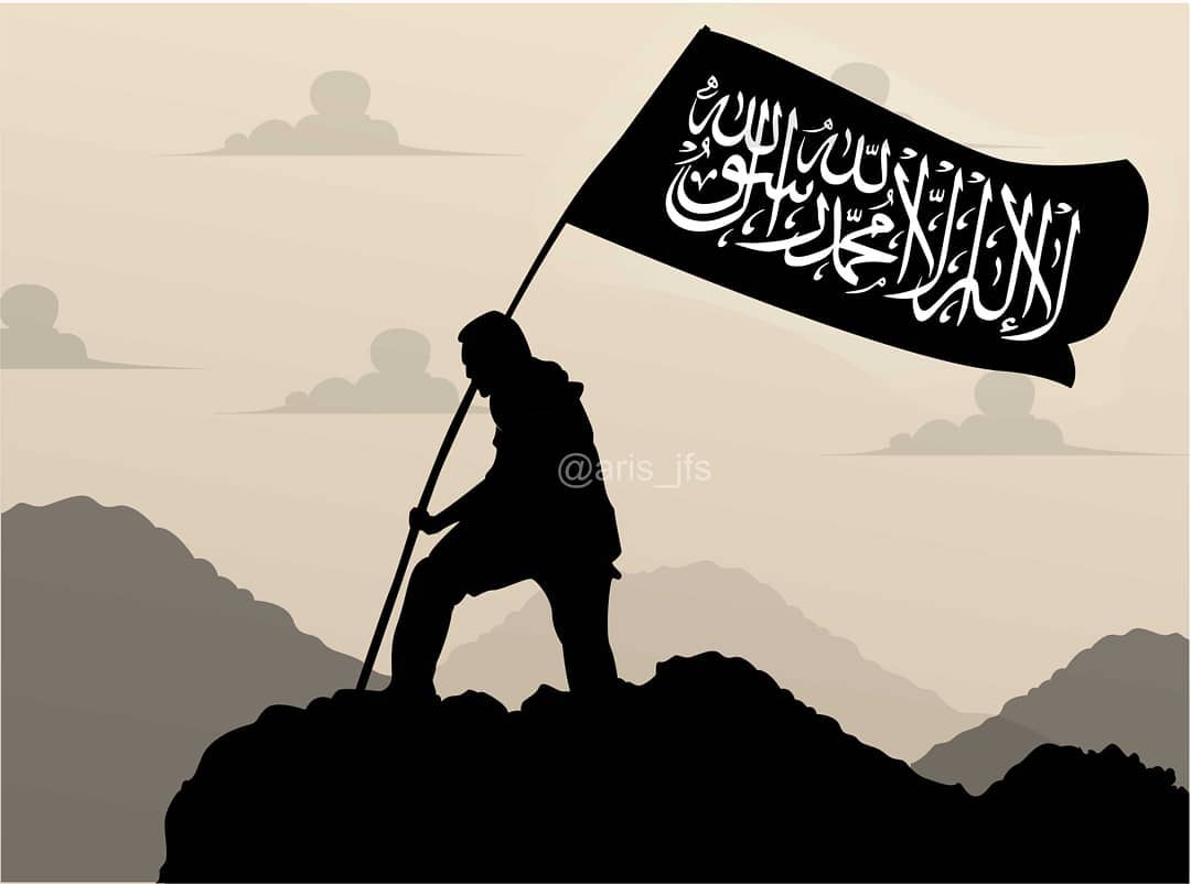 56 Gambar  Kartun Muslim Memegang Bendera Tauhid