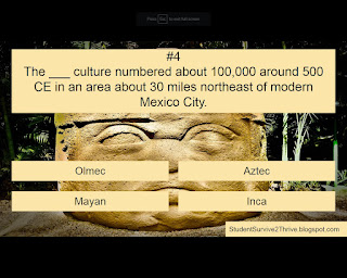The ___ culture numbered about 100,000 around 500 CE in an area about 30 miles northeast of modern Mexico City. Answer choices include: Olmec, Aztec, Mayan, Inca
