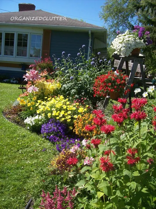 Annuals, Perennials, & Junk Garden Border www.organizedclutterqueen.blogspot.com