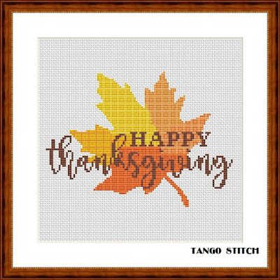 Happy thanksgiving cross stitch pattern Holidays greeting embroidery - Tango Stitch