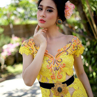 Model kebaya modern bali kuning tile