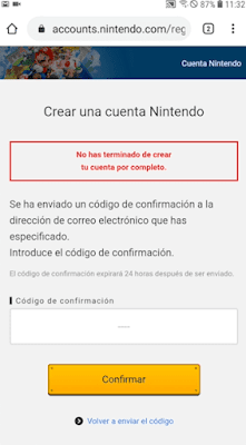 virificacion de tu cuenta de nintendo