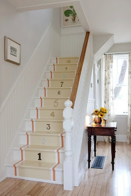 stenciled numbers on staircase