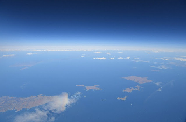 This Nov. 19, 2019 file photo taken from a Mainichi Shimbun airplane shows the disputed islets called the Northern Territories in Japan and the Southern Kurils in Russia.