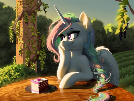 Princess Celestia watches the sunset.