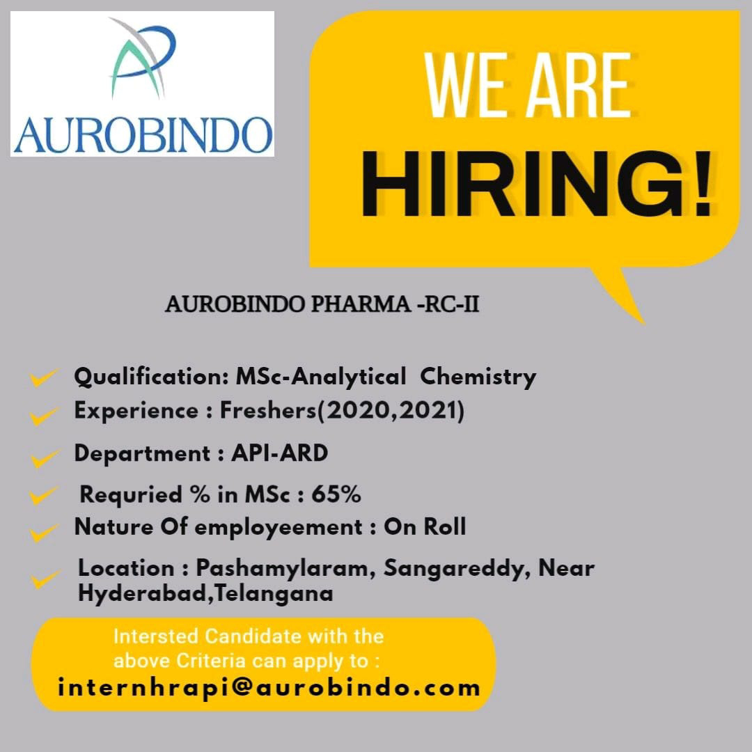 Job Availables,Aurobindo Pharma Job Vacancy For MSc Analytical Chemistry- Freshers