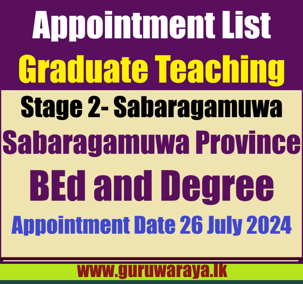 Appointment List (Stage 2) - Graduate Teaching (sabaragamuwa)