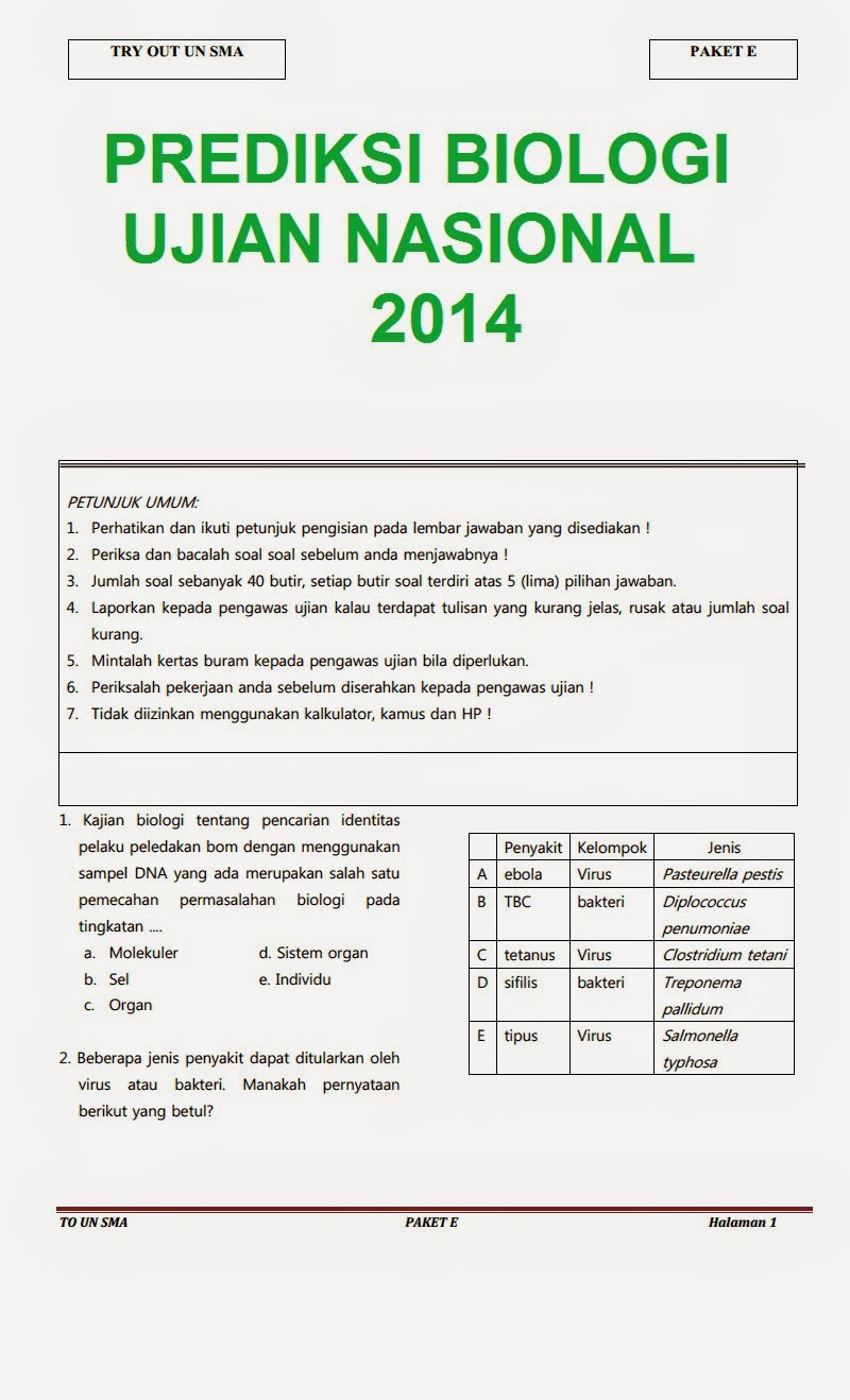 BIOLOGI GONZAGA: PREDIKSI UN BIOLOGI 2014 A