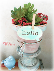 Succulent Arrangement and Wooden Tag via http://deniseonawhim.blogspot.com