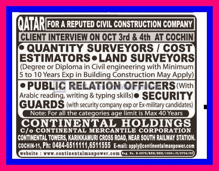 Vacancies For a Reputed Civil Construction Company Qatar