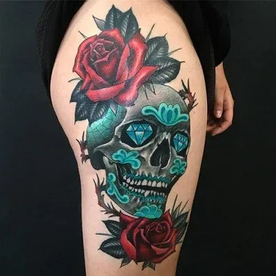 Rose tattoo designs and ideas on thigh