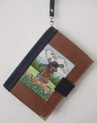 Windmill and Pink Tulip Embroidery Wallet.