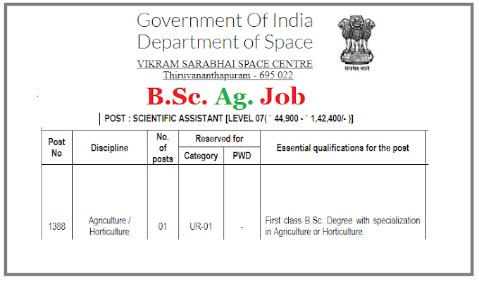 B.Sc. Agri Job in Vikram Sarabhai Space centre (VSSC) 