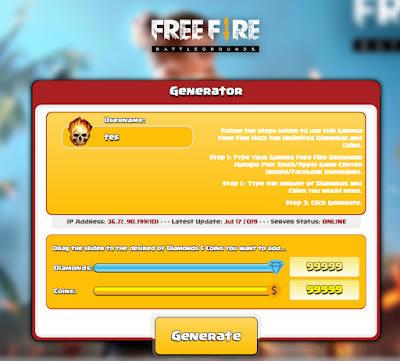 Gfftool.com Generate 99999 Diamond dan Coins Free fire gratis