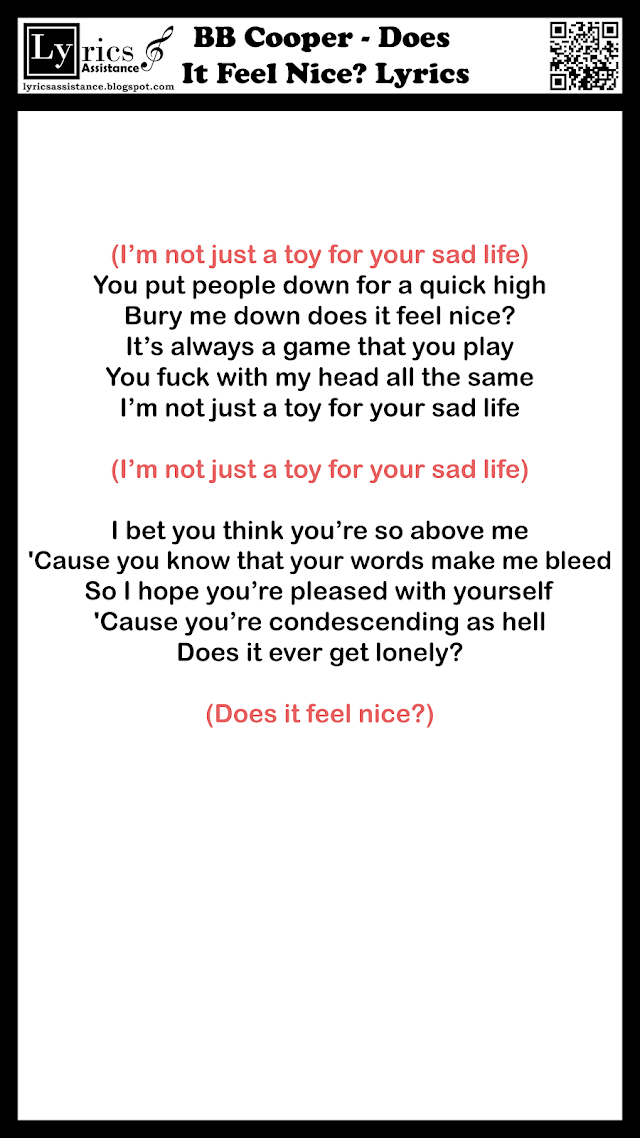 BB Cooper - Does It Feel Nice? Lyrics | lyricsassistance.blogspot.com