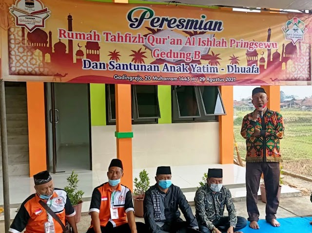 Resmikan Gedung Baru Rumah Tahfizh Qur'an, Yayasan Ishlahul Umat Lampung Santuni Anak Yatim dan Dhuafa
