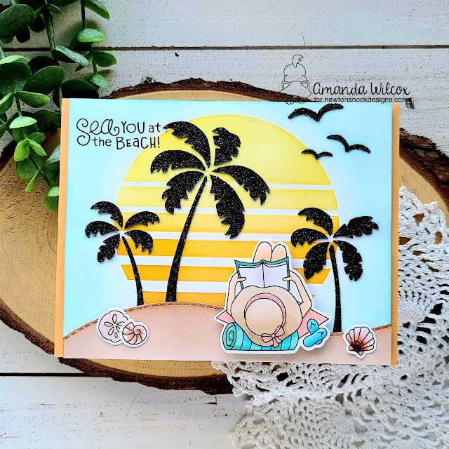 Reading on the Beach Card by Amanda Wilcox | Summer Moments Stamp Set and Sun & Palms Stencil Set by Newton's Nook Designs #newtonsnook