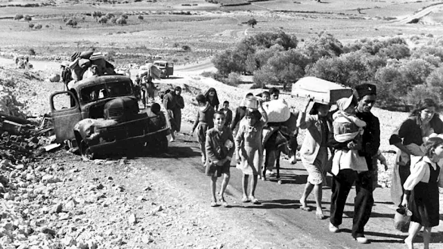Palestinos-huyendo-desde-Jerusalén-al-Líbano-en-1948